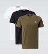 Moncler Set Of 3 Logo Cotton Jersey T-shirts In Blu/militare/bianco