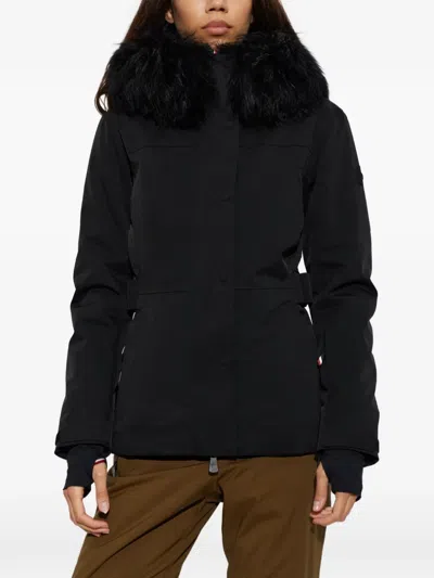 Moncler Loira Shearling-trimmed Stretch-shell Ski Jacket In Black
