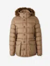 Moncler Clunye Hooded Mid-length Down Jacket In Brown