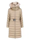 Moncler Long Down Jacket "leerise" In Brown