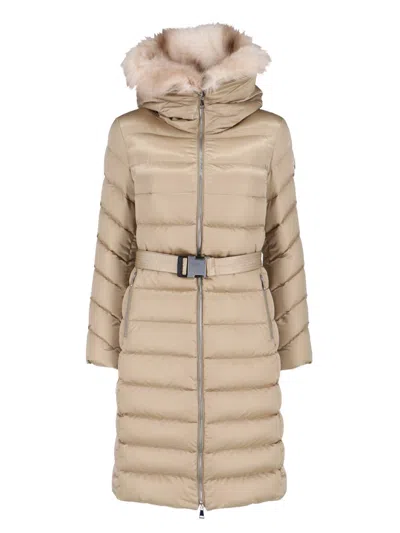 Moncler Long Down Jacket "leerise" In Brown
