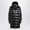Moncler Long Hooded Down Jacket With High Collar In Black