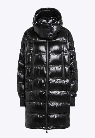 Moncler Long Glossy Down Jacket In Black