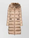 Moncler Boedic Hooded Shearling-trimmed Long Down Jacket Clothing In Neutral