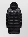Moncler Long Hooded Down Jacket With High Collar In Multi