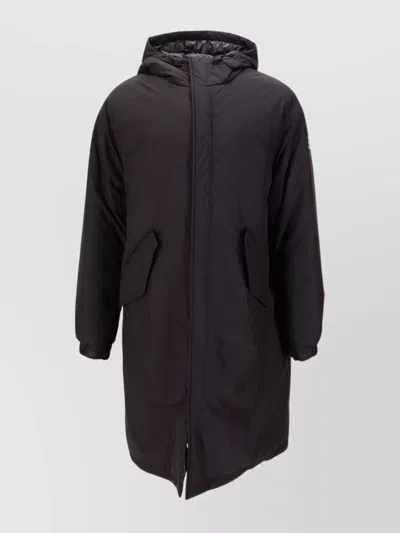 Moncler Long Hooded Parka Elastic Cuffs In Black