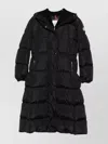 Moncler Long Hooded Quilted Coat Side Pockets In Black
