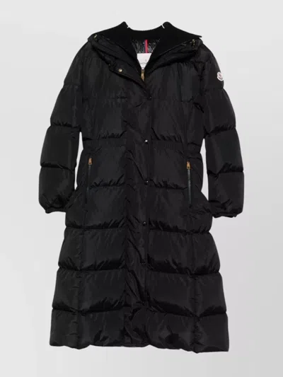 MONCLER LONG HOODED QUILTED COAT SIDE POCKETS