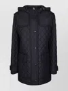 Moncler Long Hooded Quilted Jacket Side Pockets In Black