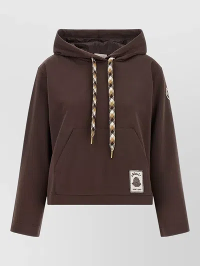 Moncler Long Hooded Sweatshirt Drawstring And Pocket In Brown