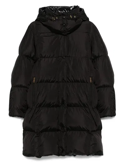 Moncler Long Litte Down Jacket With Square Quilting And Hood Clothing In Black