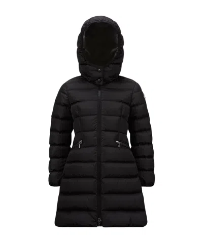 Moncler Long Logo Down Jacket In Black