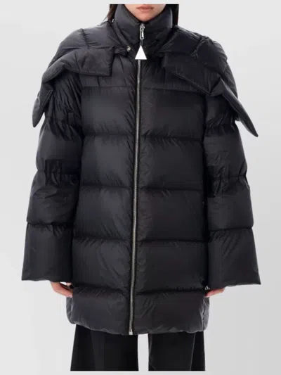 Moncler Long Padded Coat Detachable Hood In Black