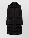 Moncler Long Padded Coat Drawstring Hood In Brown
