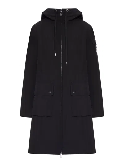 Moncler Long Parka With Hood In Technical Fabric In Black