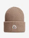 Moncler Ribbed Logo-patch Beanie Hat In Brown