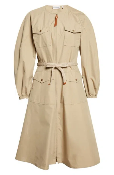 Moncler Long Sleeve Belted Poplin Shirtdress In Neutral