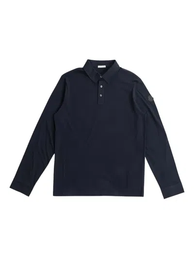 Moncler Long-sleeve Button-down Polo Shirt In Blue