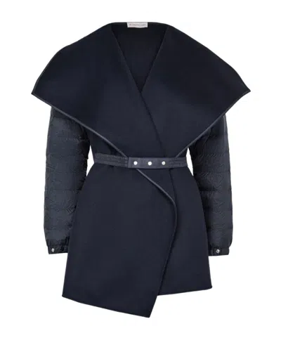 Moncler Long Sleeve Cotton Coat In Navy Blue