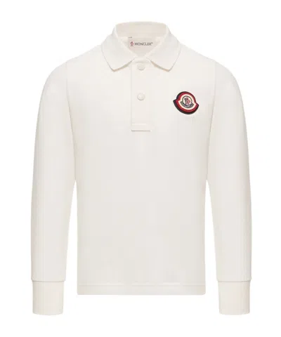Moncler Long Sleeve Cotton Piquet Polo In Neutral