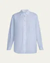 Moncler Oxford Cotton Long Sleeve Shirt In Blue