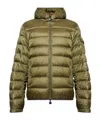 Moncler Down Jacket With Quilted Design And Hood In Green