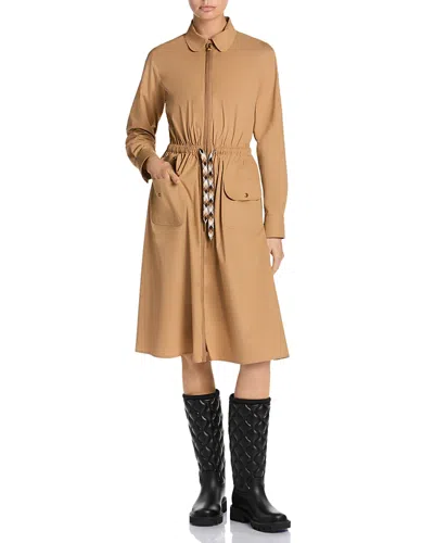 Moncler Drawstring-waist Zip-up Midi Dress In Brown