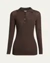 Moncler Long-sleeve Fine Rib Polo Top In Brown