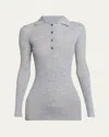 Moncler Long-sleeve Fine Rib Polo Top In Gray