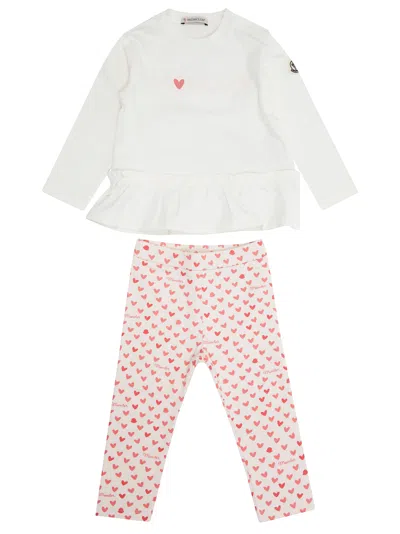 Moncler Long Sleeve Heart Print Mini Set With Leggings In White