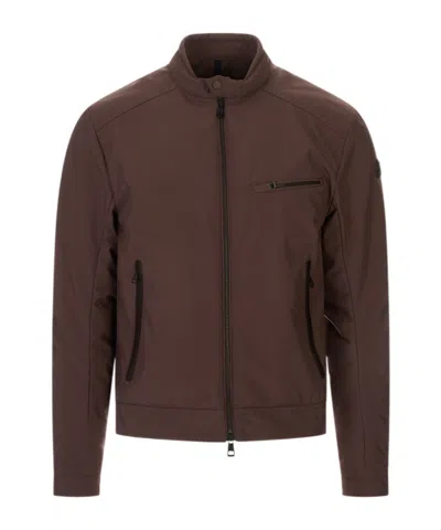 Moncler Zip-up Biker Jacket In Brown