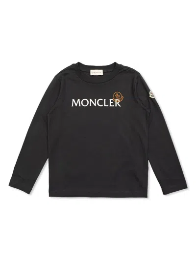 Moncler Kids' Long Sleeve Logo T-shirt In Blue