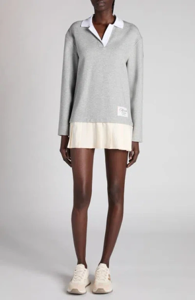 Moncler Long Sleeve Mixed Media Polo Dress In Gray