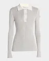 Moncler Long-sleeve Ribbed Polo Shirt In White