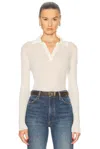 Moncler Long Sleeve Sheer Polo Top In White