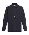 Moncler Long Sleeved Logo Patch Overshirt In Blue