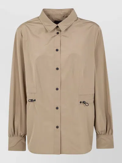 Moncler Long Sleeve Shirt Collared Drawstring Waist In Brown