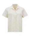 Moncler Lace Shirt With Short Sleeves And Collared Neck In Neutral