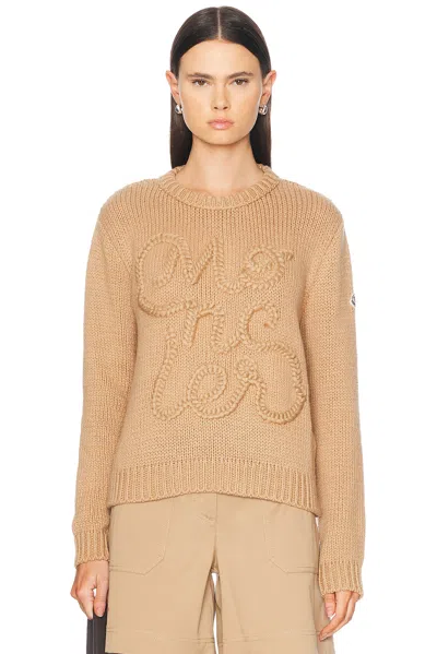 Moncler Logo-embroidered Cotton Sweatshirt In Beige