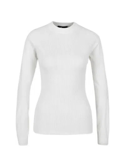 Moncler Viscose Blend Ribbed Knit Crew Jumper In White