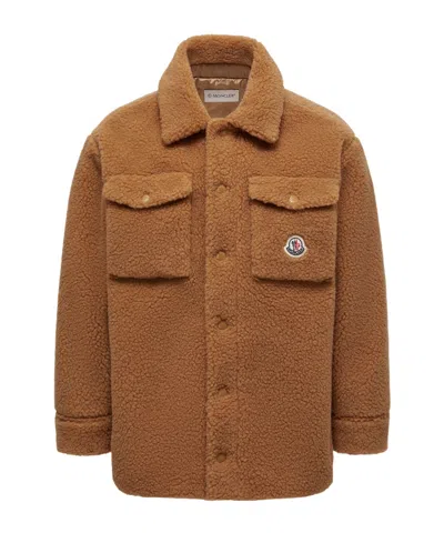 Moncler Long Sleeve Teddy Shirt In Brown