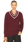 Moncler Burgundy Padded V-neck Sweater In Red