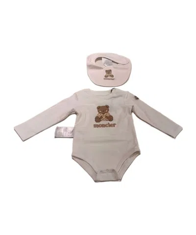 Moncler Long-sleeved Bodysuit And Bib Set In Brown