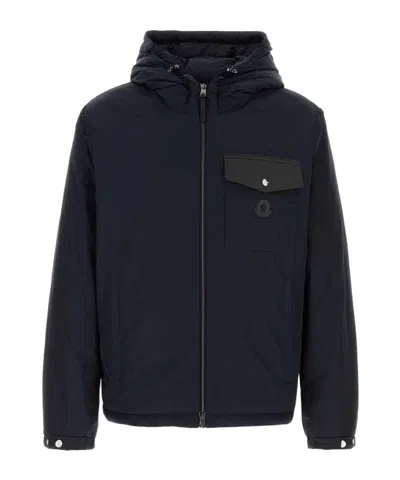 Moncler Down Jacket With Hood And Chest Pocket In Blue