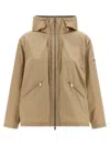 Moncler Cassiopea Hooded Polyester Jacket Drawstring Pockets In Brown