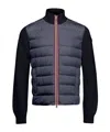 Moncler Padded Front Panel Cardigan With High Collar In Navy Blue