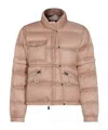 Moncler Quilted High Collar Zippered Pockets Jacket In Nude
