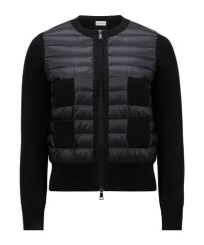 Moncler Long-sleeved Down Cardigan In Black