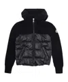 Moncler Black Hooded Cardigan With Logo Patch In Wool And Tech Fabric Boy In Blue