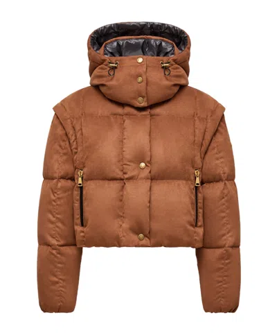 Moncler Long-sleeved Down Jacket In Brown